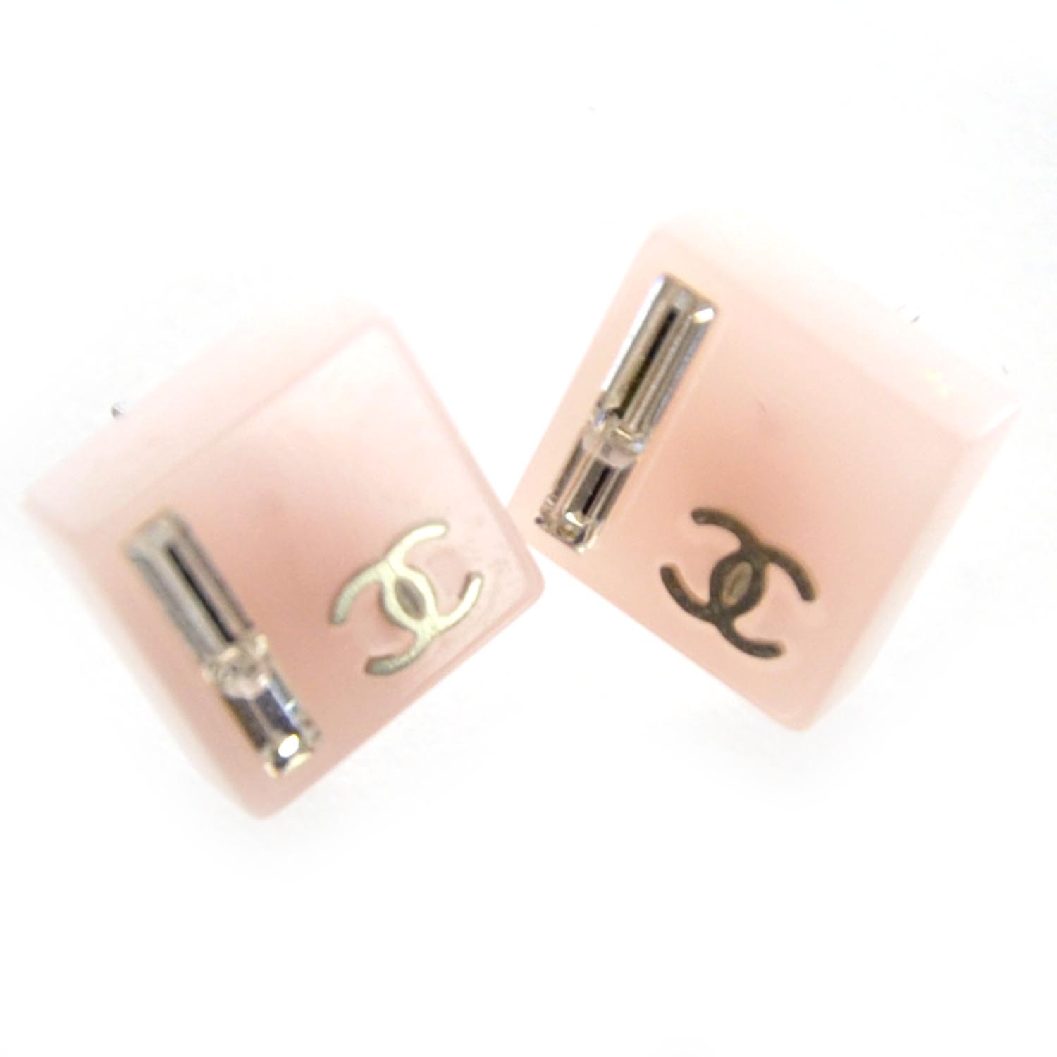 Chanel Resin Baguette Crystal Geometric Square CC Earrings Pink 4 of 6