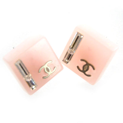 Chanel Resin Baguette Crystal Geometric Square CC Earrings Pink 4 of 6