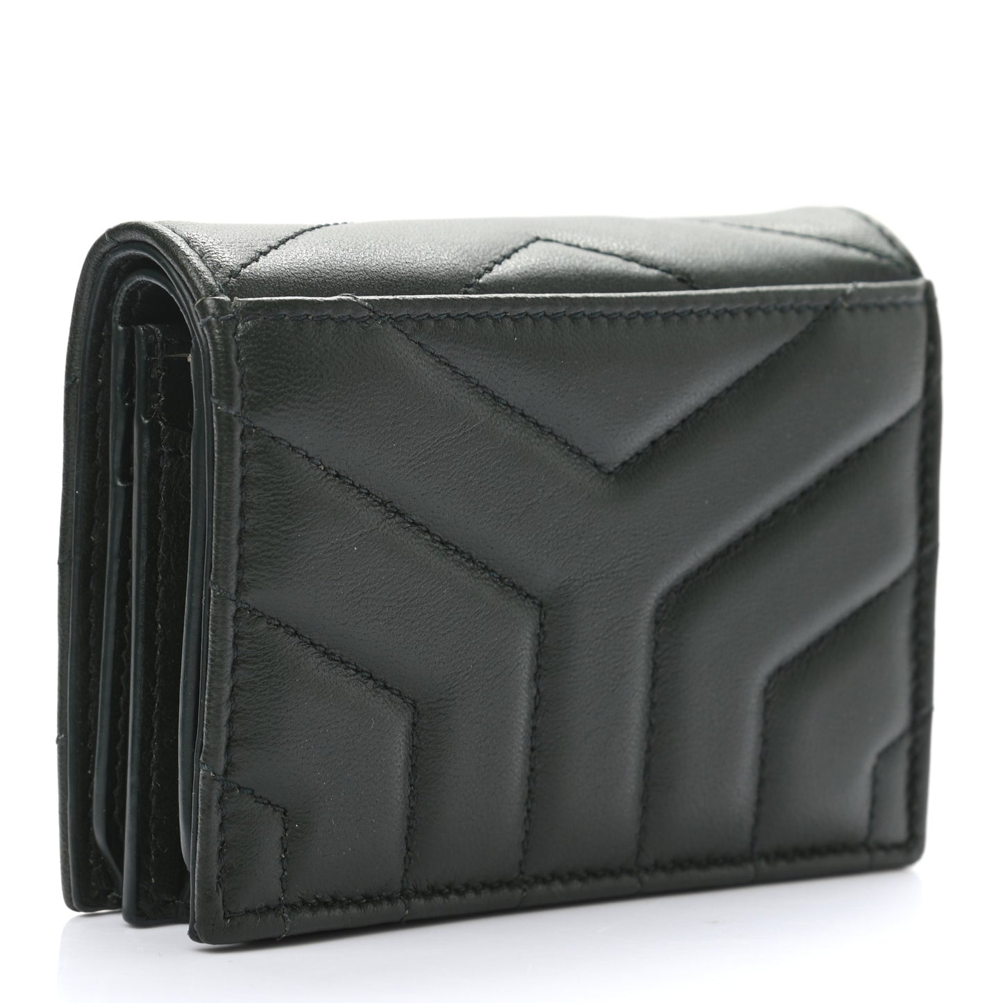 Lambskin Y Quilted Monogram Loulou Flap Wallet Olive