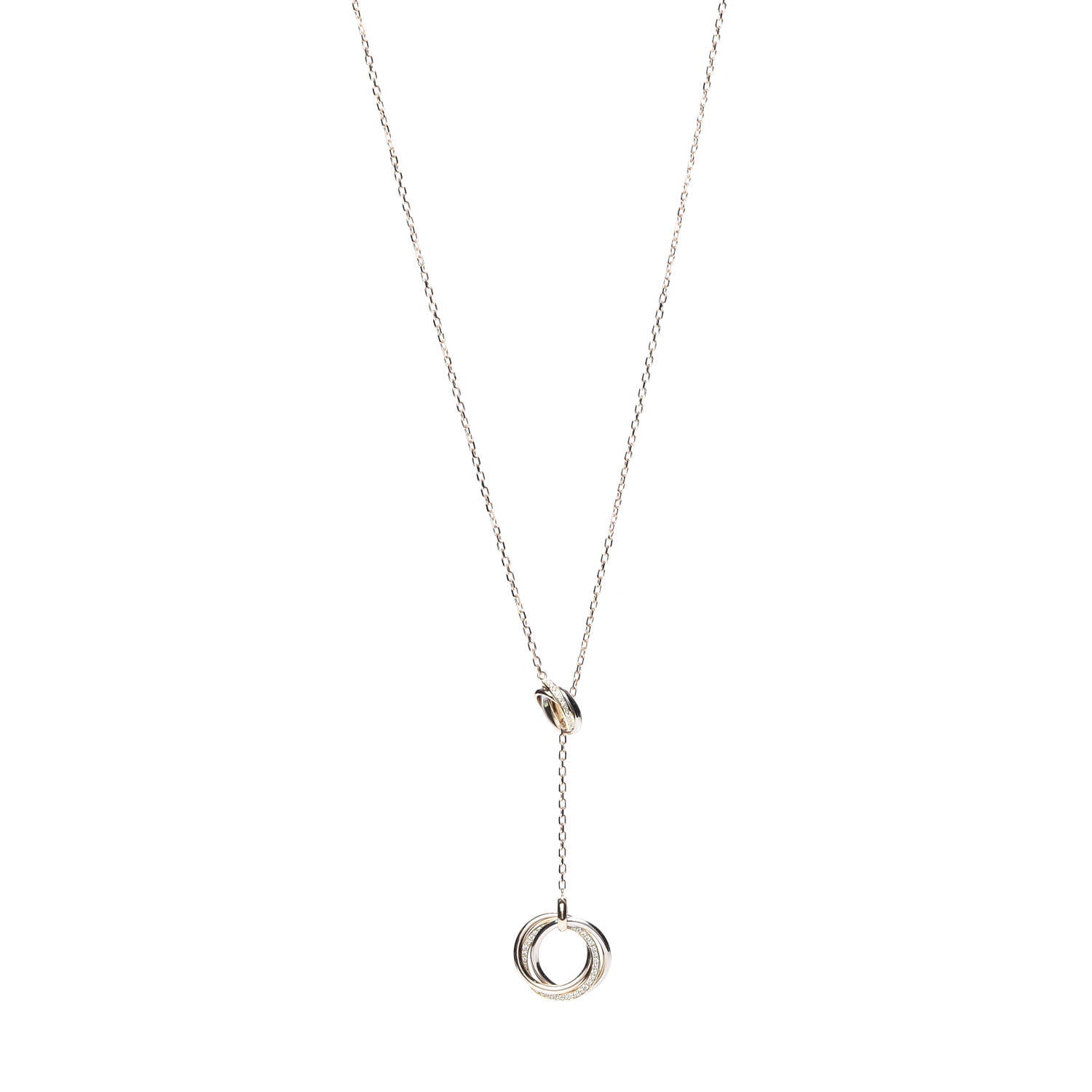 Cartier 18K Pink Yellow White Gold Diamond Trinity Lariat Necklace 1 of 7
