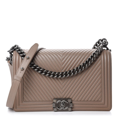 Chanel Calfskin Chevron Quilted New Medium Boy Flap Taupe 1 of 11