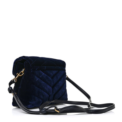 Saint Laurent Velvet Y Quilted Monogram Toy Loulou Crossbody Bag Navy 3 of 8
