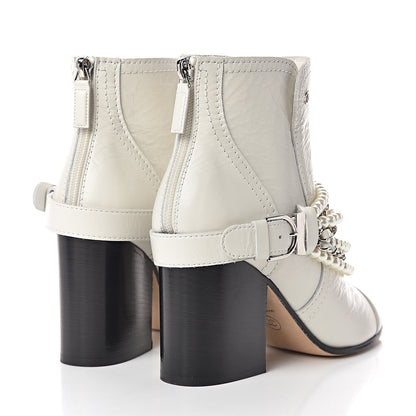Chanel Crackled Calfskin Pearl Chain CC Short Boots 36.5 White 4 of 8