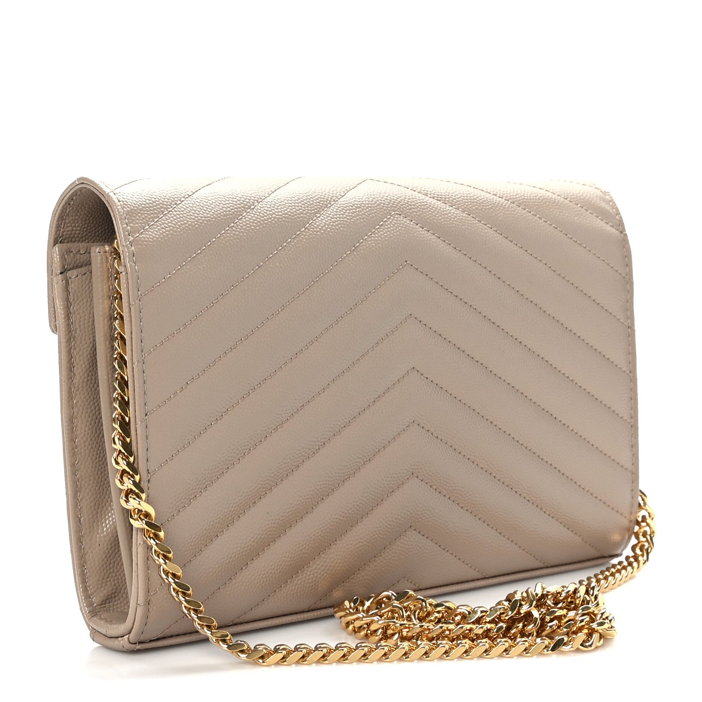 Grain De Poudre Matelasse Chevron Monogram Chain Wallet Nude Powder