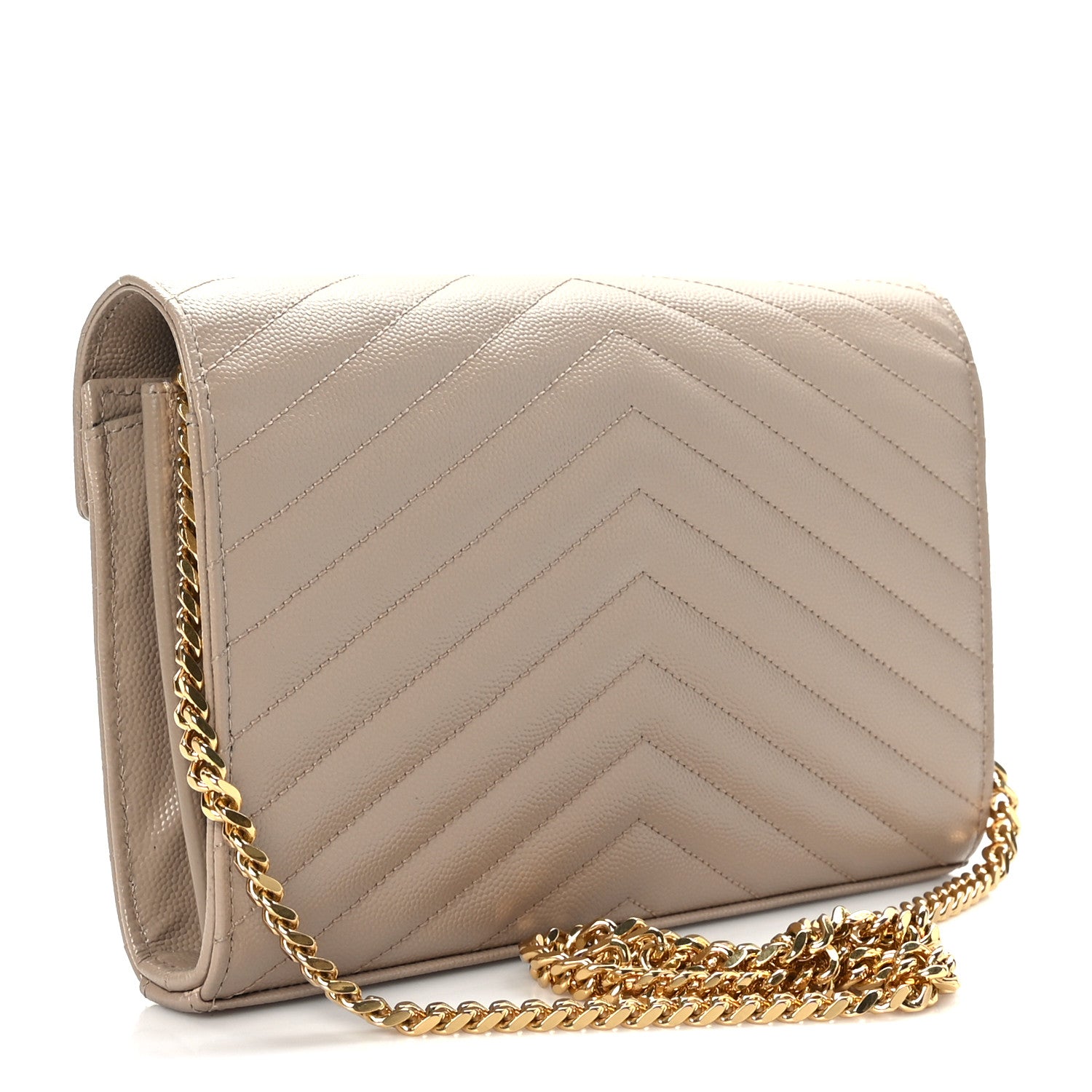 Saint Laurent Grain De Poudre Matelasse Chevron Monogram Chain Wallet Nude Powder 3 of 9