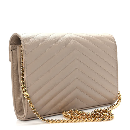Saint Laurent Grain De Poudre Matelasse Chevron Monogram Chain Wallet Nude Powder 3 of 9