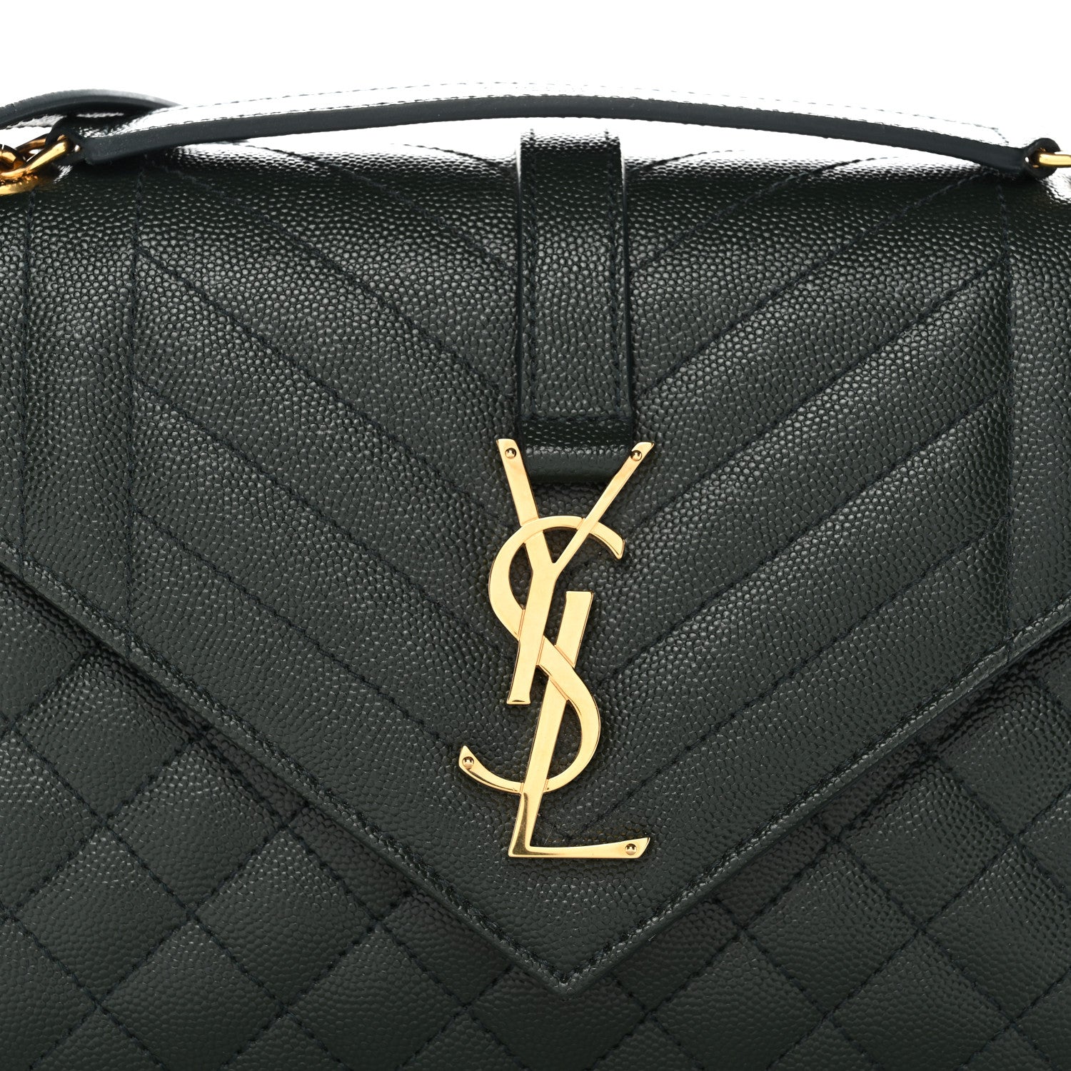 Saint Laurent Grain De Poudre Textured Mixed Matelasse Medium Triquilt Monogram Satchel Vert Fonce 9 of 11