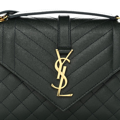 Saint Laurent Grain De Poudre Textured Mixed Matelasse Medium Triquilt Monogram Satchel Vert Fonce 9 of 11