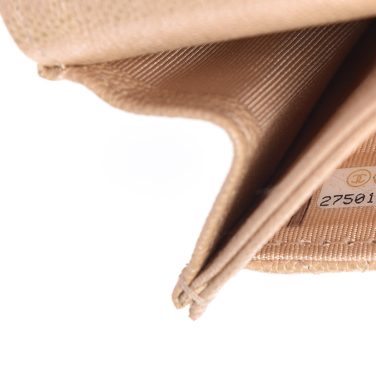 Iridescent Caviar Quilted Flap Card Holder Beige