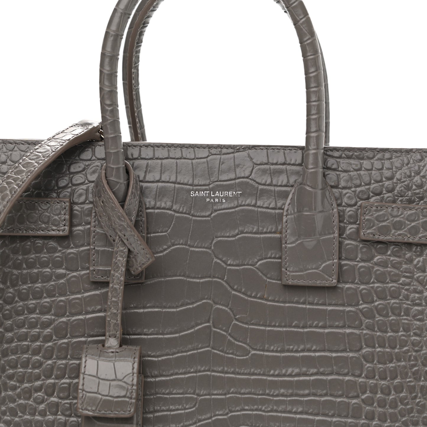 Calfskin Crocodile Embossed Baby Sac De Jour Fog