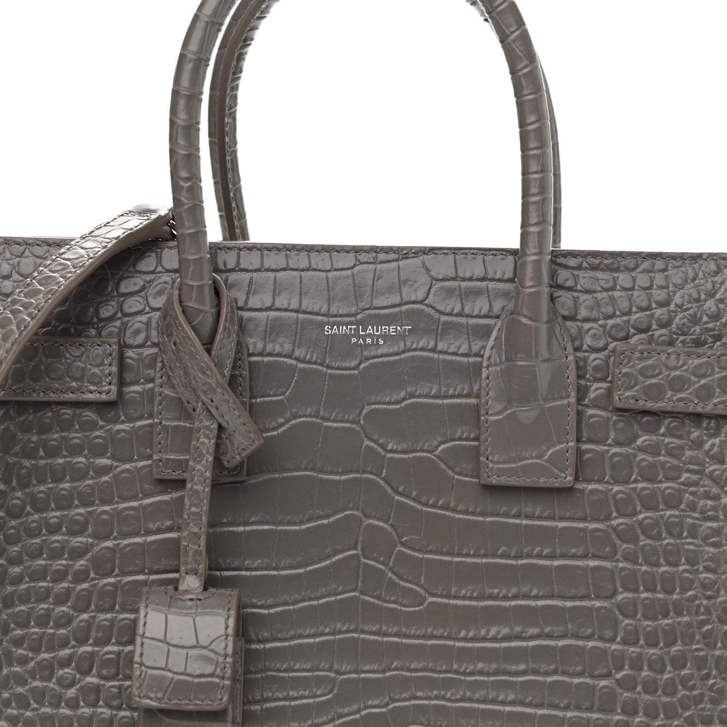 Saint Laurent Calfskin Crocodile Embossed Baby Sac De Jour Fog 7 of 11