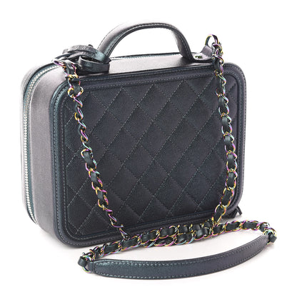 Chanel Iridescent Caviar Quilted Medium CC Filigree Vanity Case Dark Turquoise 3 of 11