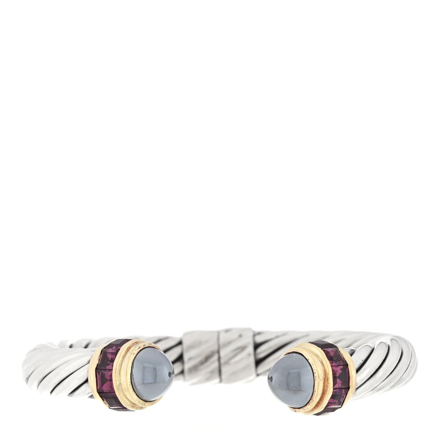 David Yurman Sterling Silver 14K Yellow Gold Hematite Garnet 10mm Cable Classics Bracelet 1 of 3