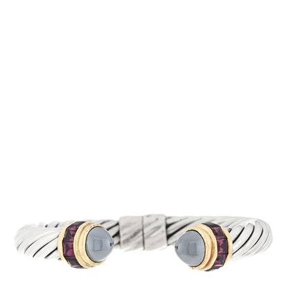 David Yurman Sterling Silver 14K Yellow Gold Hematite Garnet 10mm Cable Classics Bracelet 1 of 3