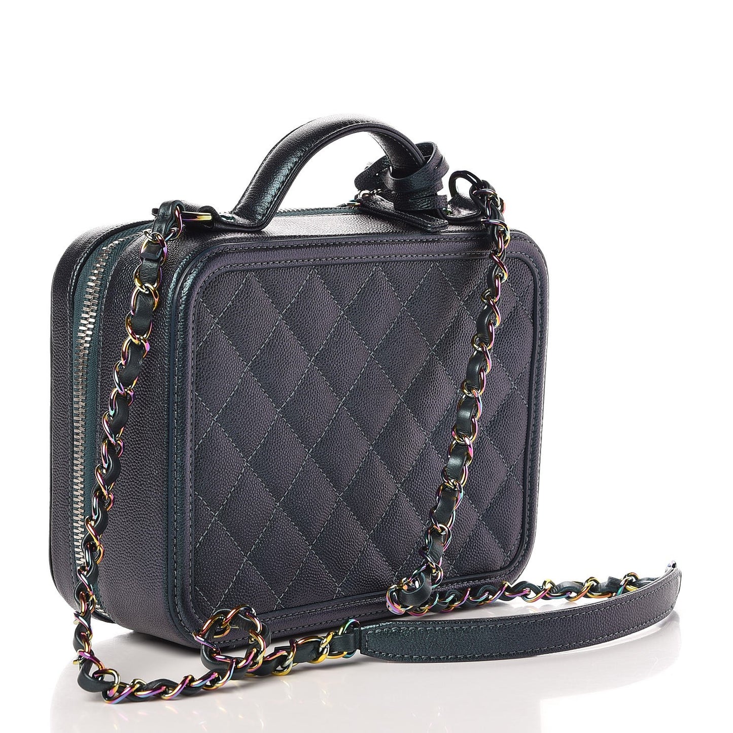 Iridescent Caviar Quilted Medium CC Filigree Vanity Case Dark Turquoise