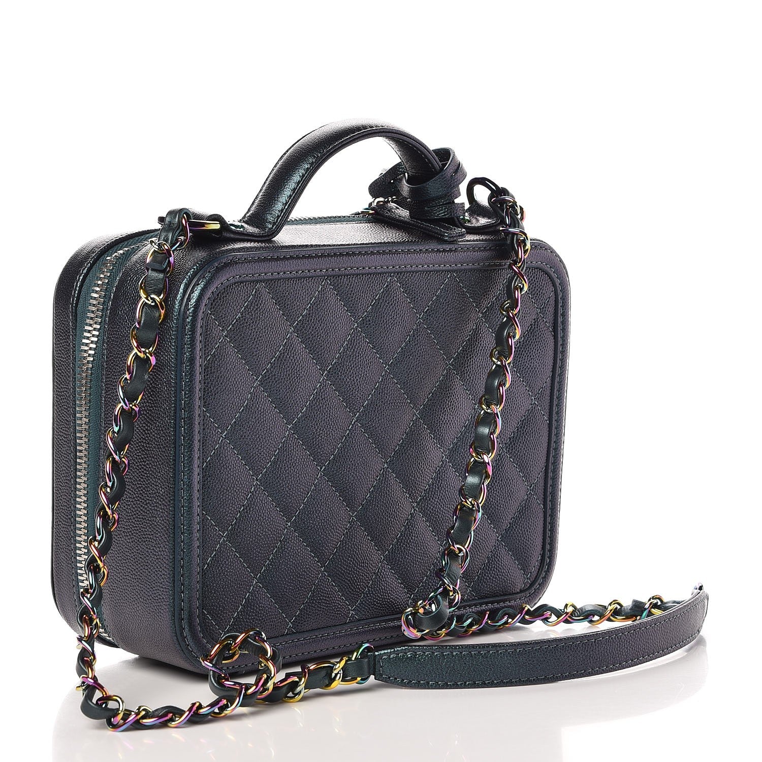 Chanel Iridescent Caviar Quilted Medium CC Filigree Vanity Case Dark Turquoise 3 of 8