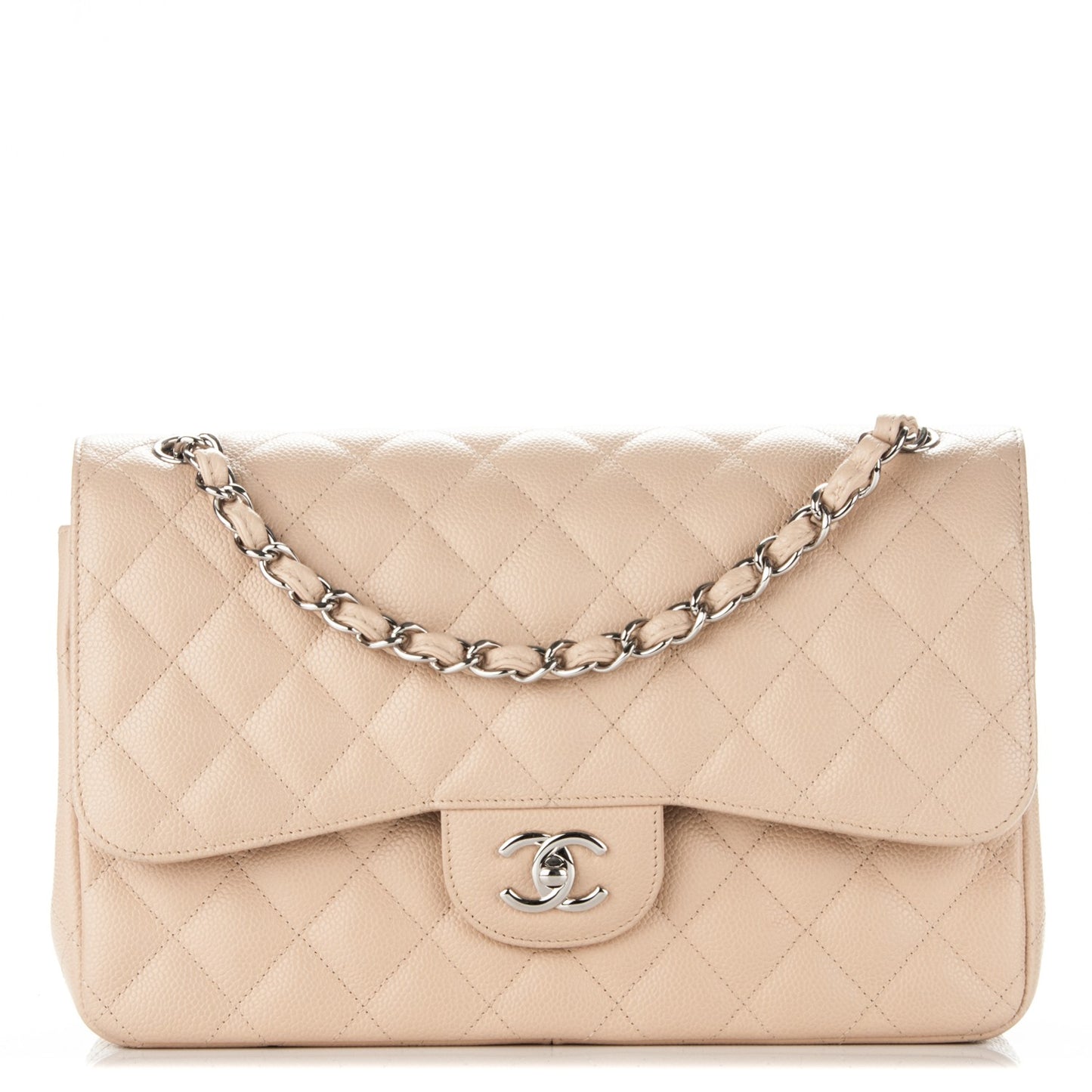 Caviar Quilted Jumbo Double Flap Beige Clair