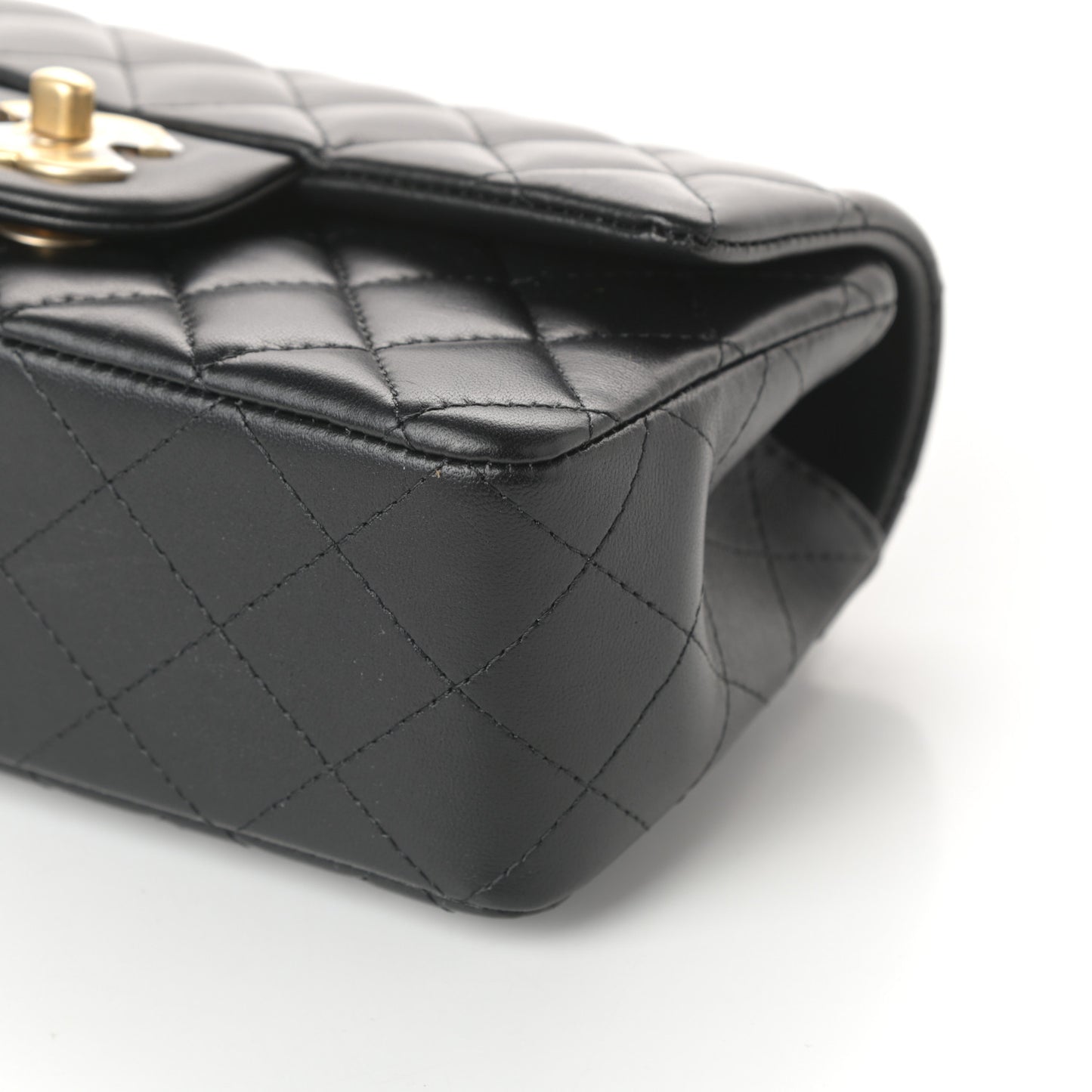 Lambskin Quilted Mini Top Handle Rectangular Flap Black