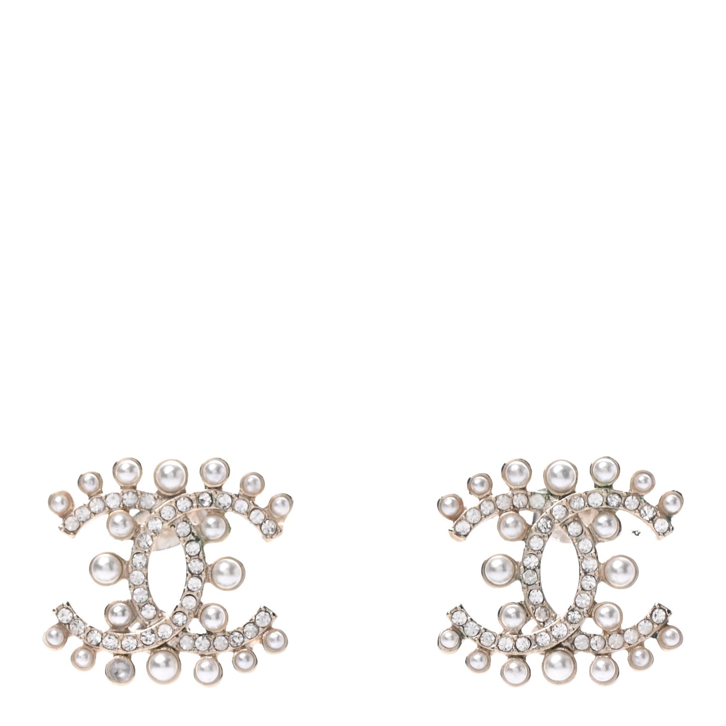 Pearl Crystal CC Earrings Light Gold