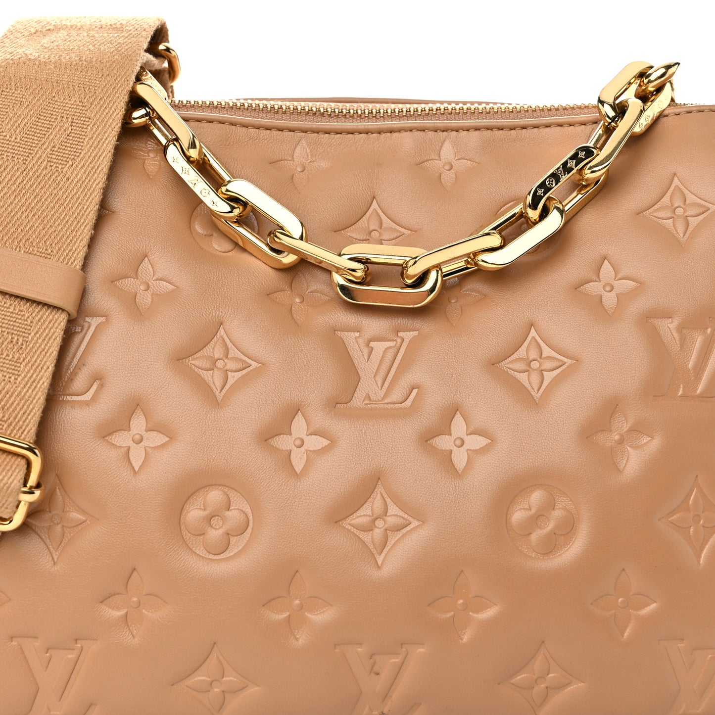 Lambskin Embossed Monogram Coussin PM Camel
