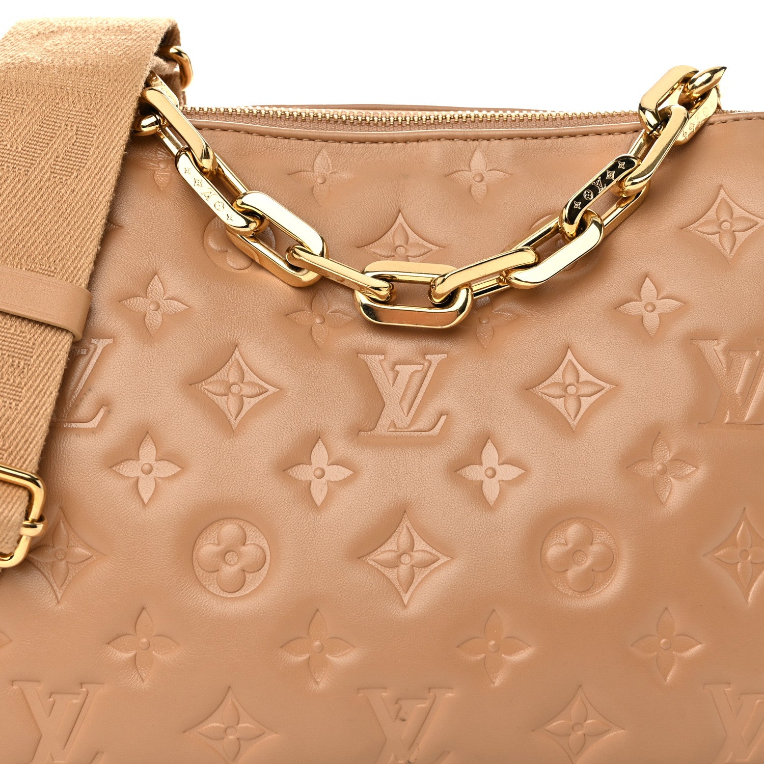 Louis Vuitton Lambskin Embossed Monogram Coussin PM Camel 9 of 11