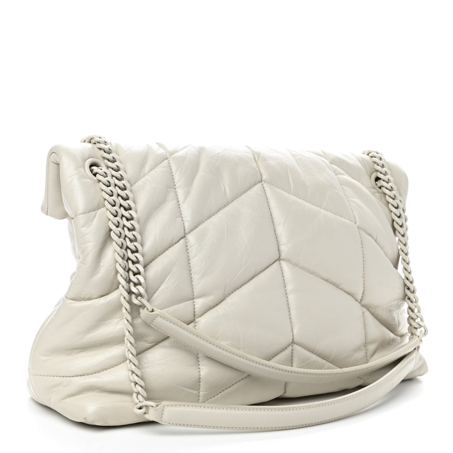 Lambskin Quilted Medium Loulou Puffer Monogram Chain Satchel Blanc Vintage