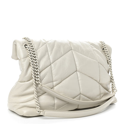 Saint Laurent Lambskin Quilted Medium Loulou Puffer Monogram Chain Satchel Blanc Vintage 3 of 10