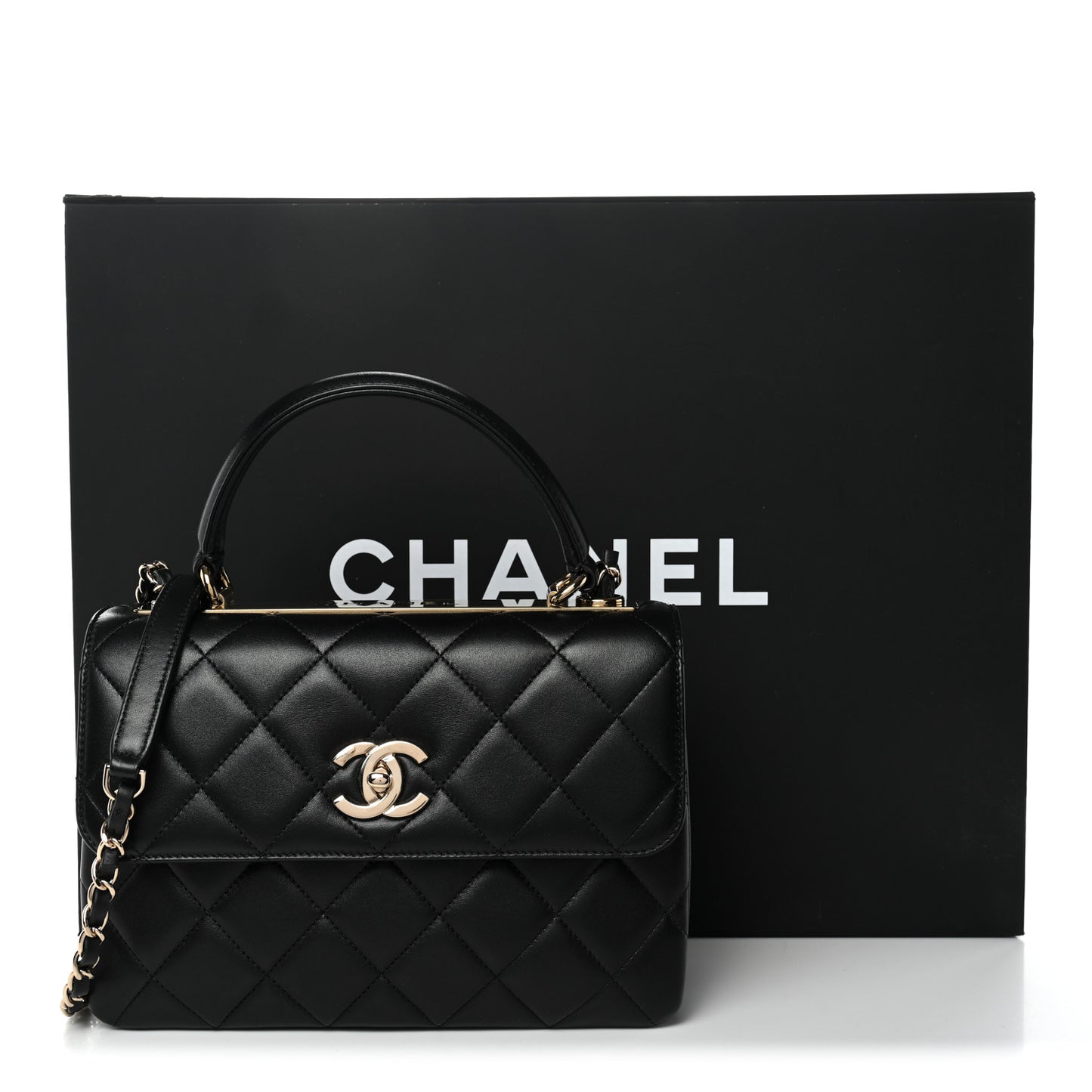 Lambskin Quilted Small Trendy CC Dual Handle Flap Bag Black