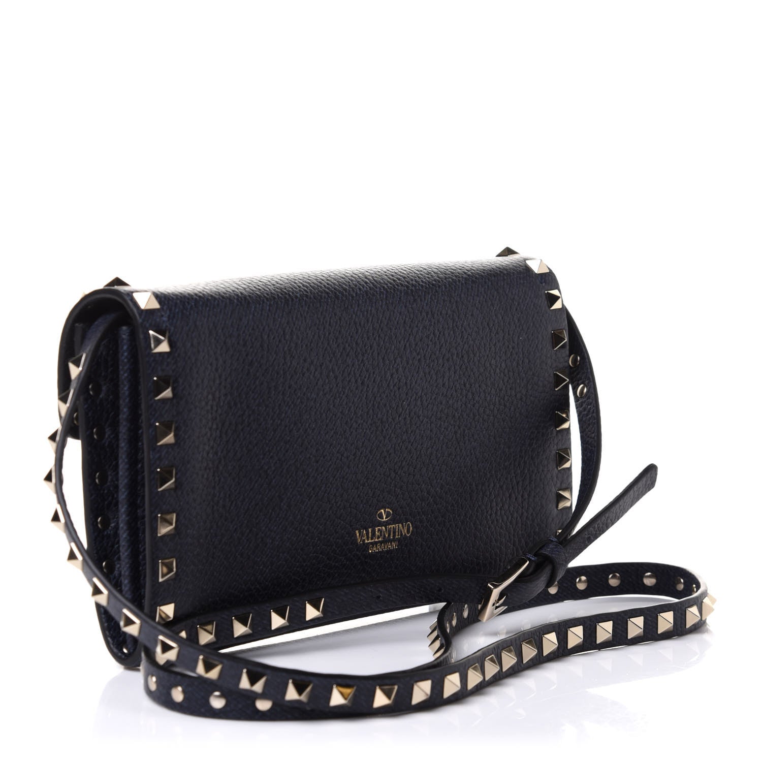 Valentino Garavani Pebbled Calfskin Medium Rockstud Flip Lock Crossbody Bag Deep Denim 2 of 8