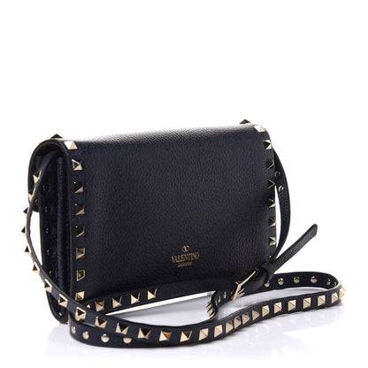 Valentino Garavani Pebbled Calfskin Medium Rockstud Flip Lock Crossbody Bag Deep Denim 2 of 8