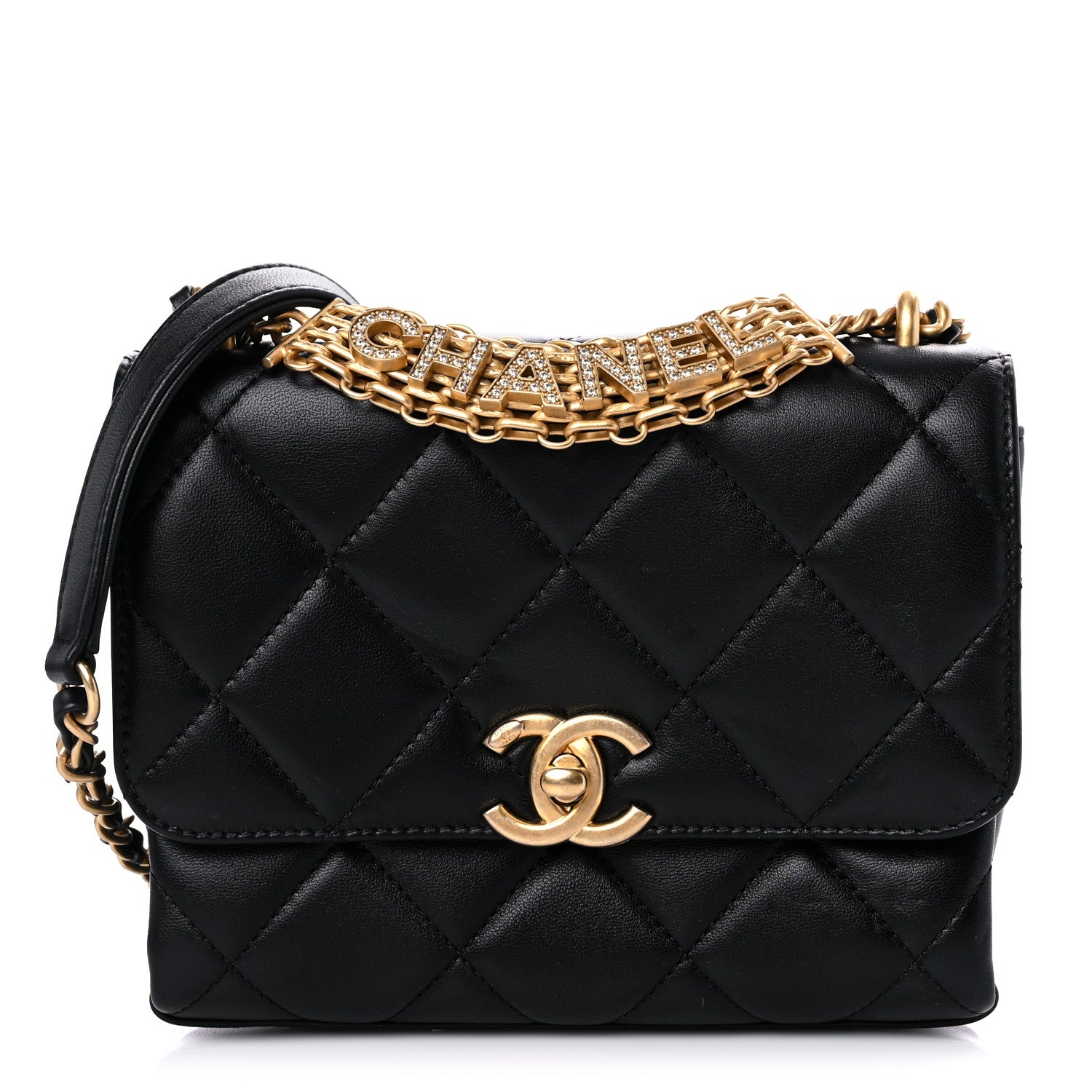 Chanel Lambskin Quilted Mini CC Crystal Logo Chain Flap Black 1 of 10