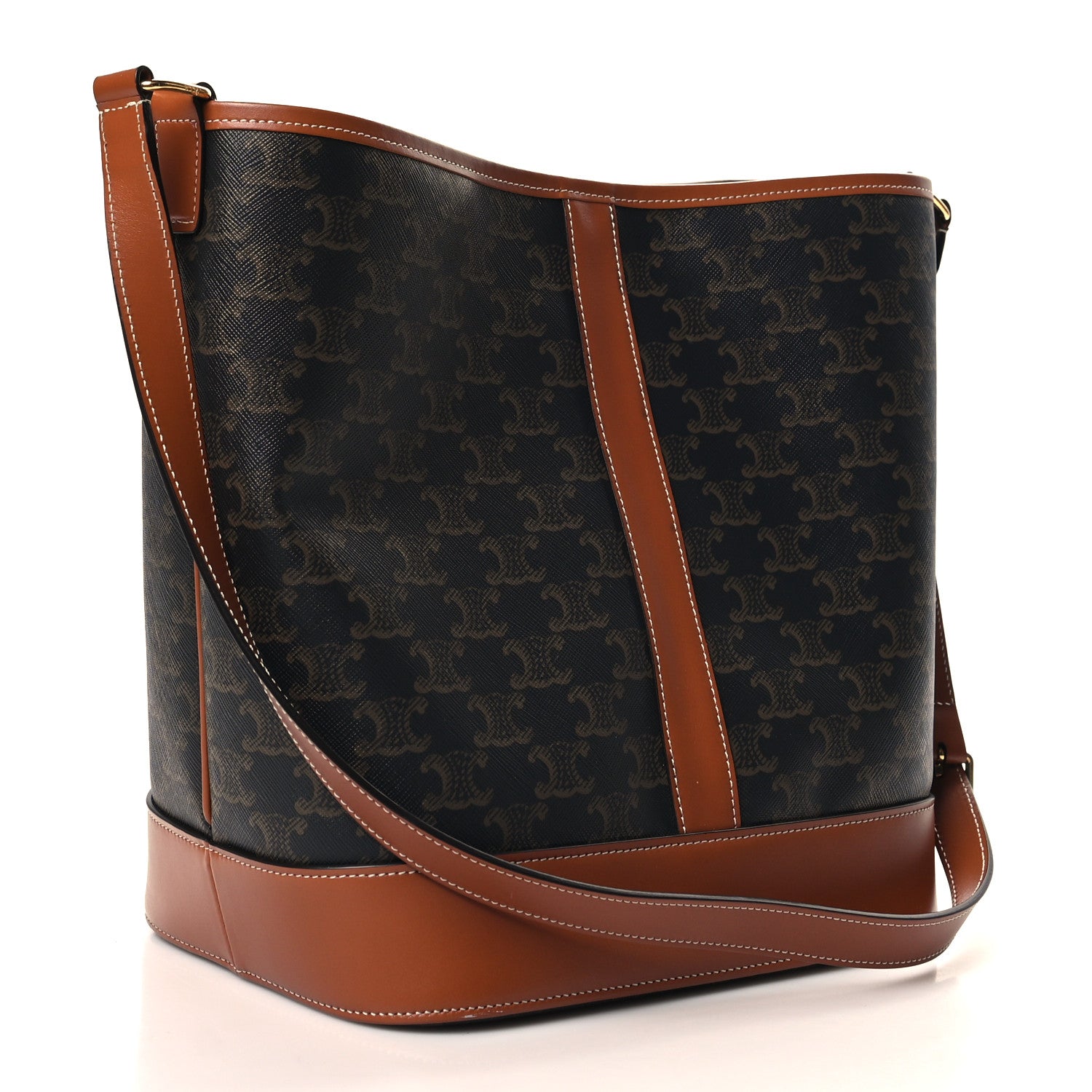 Celine Triomphe Canvas Calfskin Medium Bucket Bag Tan 3 of 10