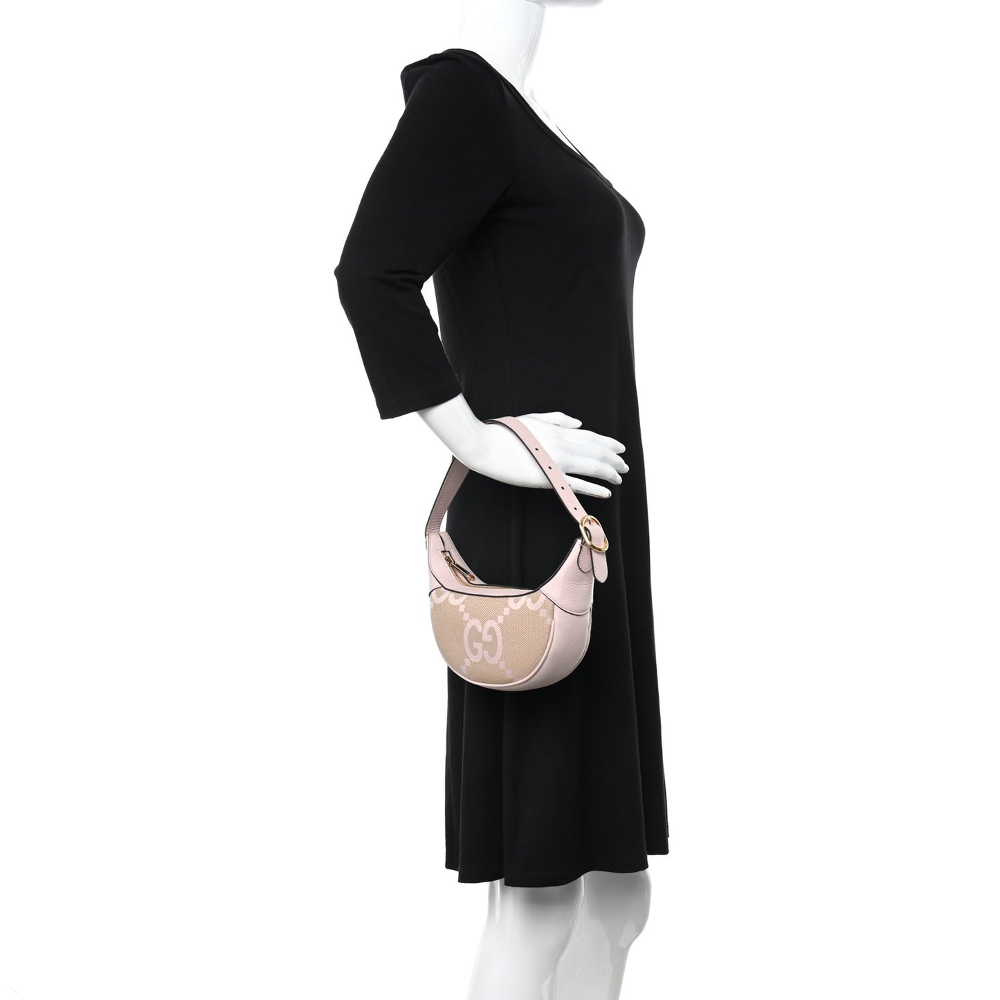 Monogram Jumbo GG Textured Dollar Calfskin Mini Ophidia Half Moon Hobo Beige Perfect Pink