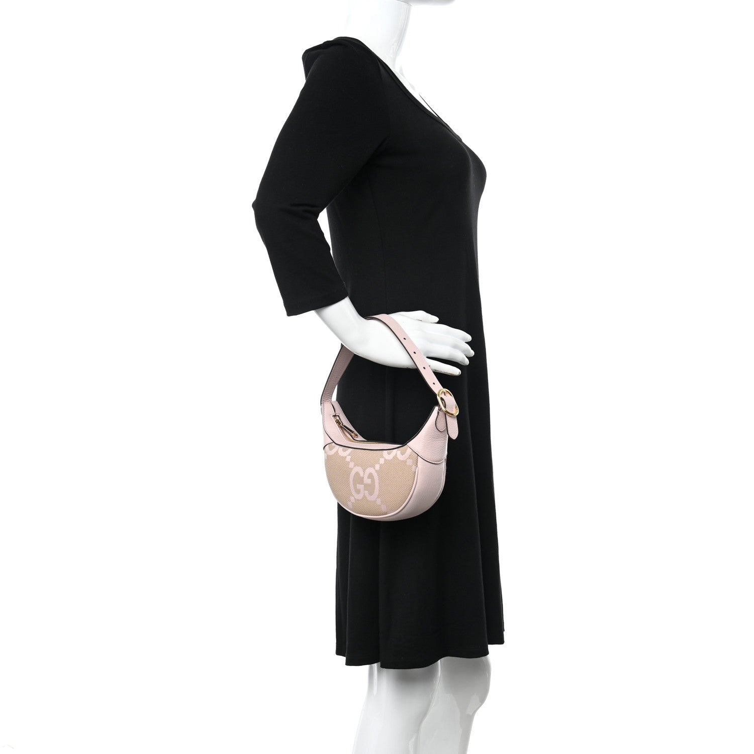 Gucci Monogram Jumbo GG Textured Dollar Calfskin Mini Ophidia Half Moon Hobo Beige Perfect Pink 2 of 10