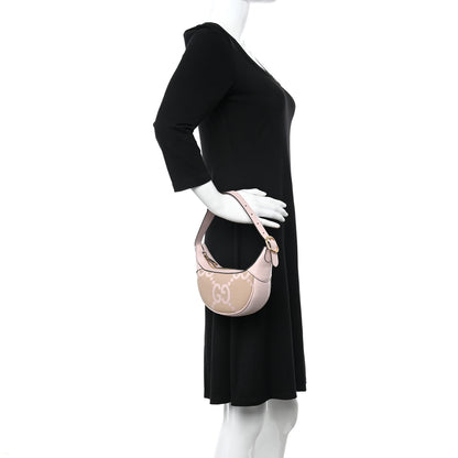 Gucci Monogram Jumbo GG Textured Dollar Calfskin Mini Ophidia Half Moon Hobo Beige Perfect Pink 2 of 10