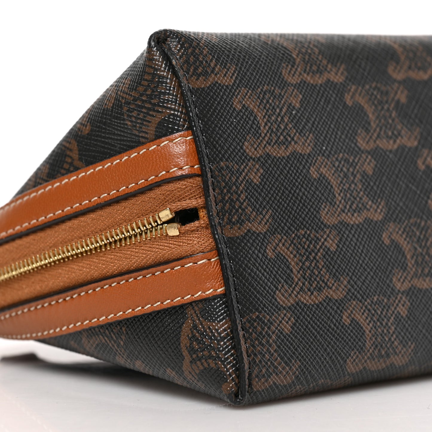 Lambskin Triomphe Canvas Embroidered Logo Clutch With Chain Tan