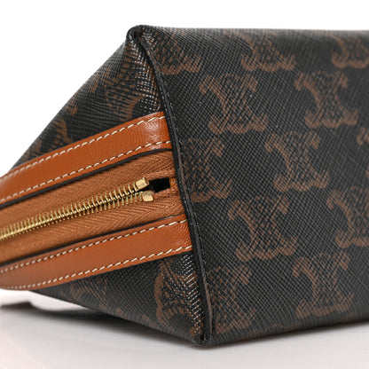 Celine Lambskin Triomphe Canvas Embroidered Logo Clutch With Chain Tan 7 of 8