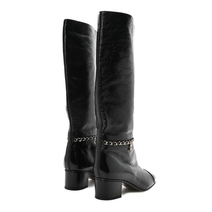 Chanel Crumpled Calfskin Cap Toe Chain Boots 36 Black 5 of 8