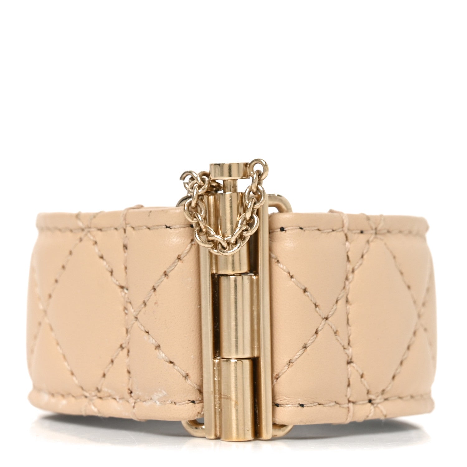 Chanel Lambskin Quilted Pearl CC Cuff Bracelet S Beige 3 of 4