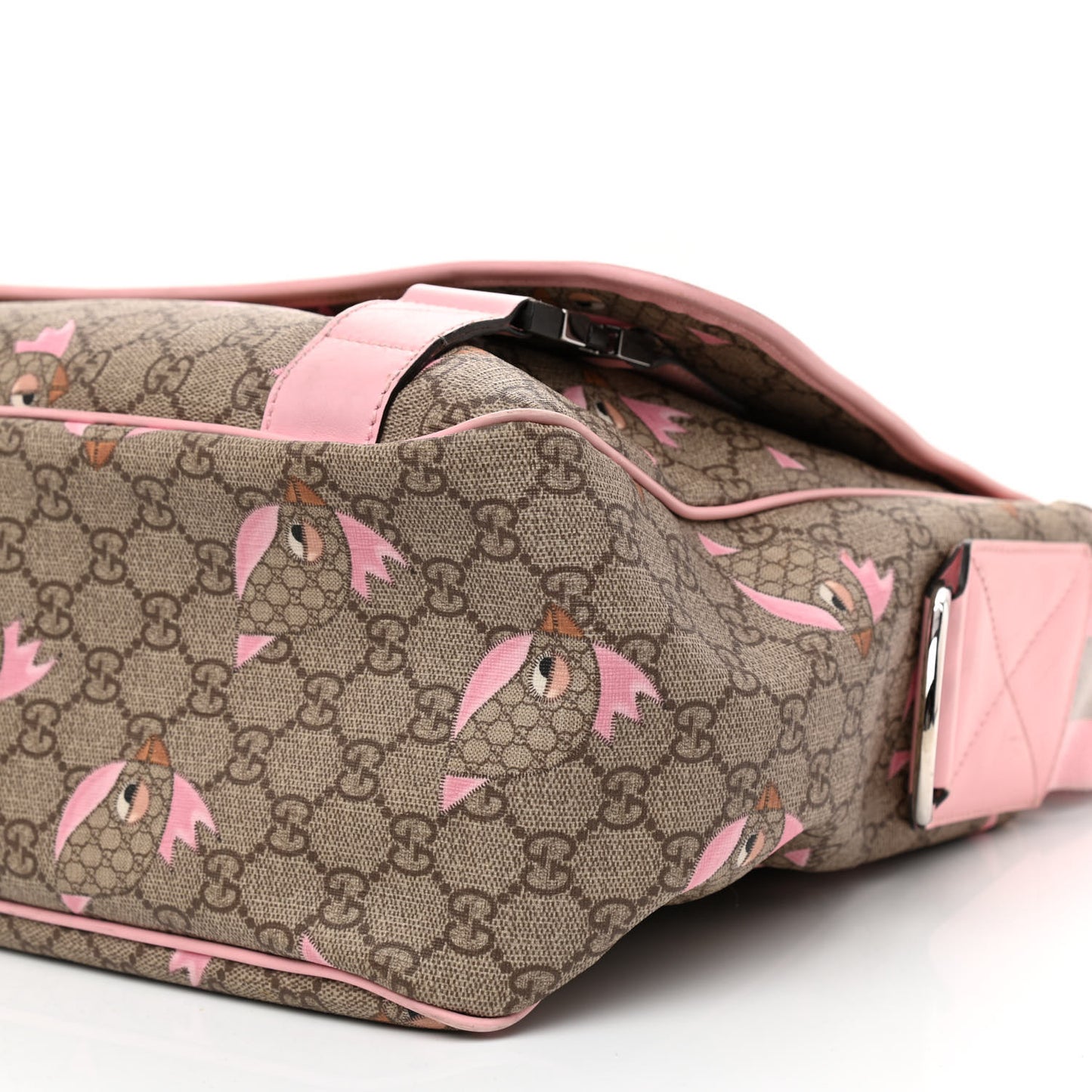 GG Supreme Monogram Zoo Birds Messenger Print Diaper Bag Pink
