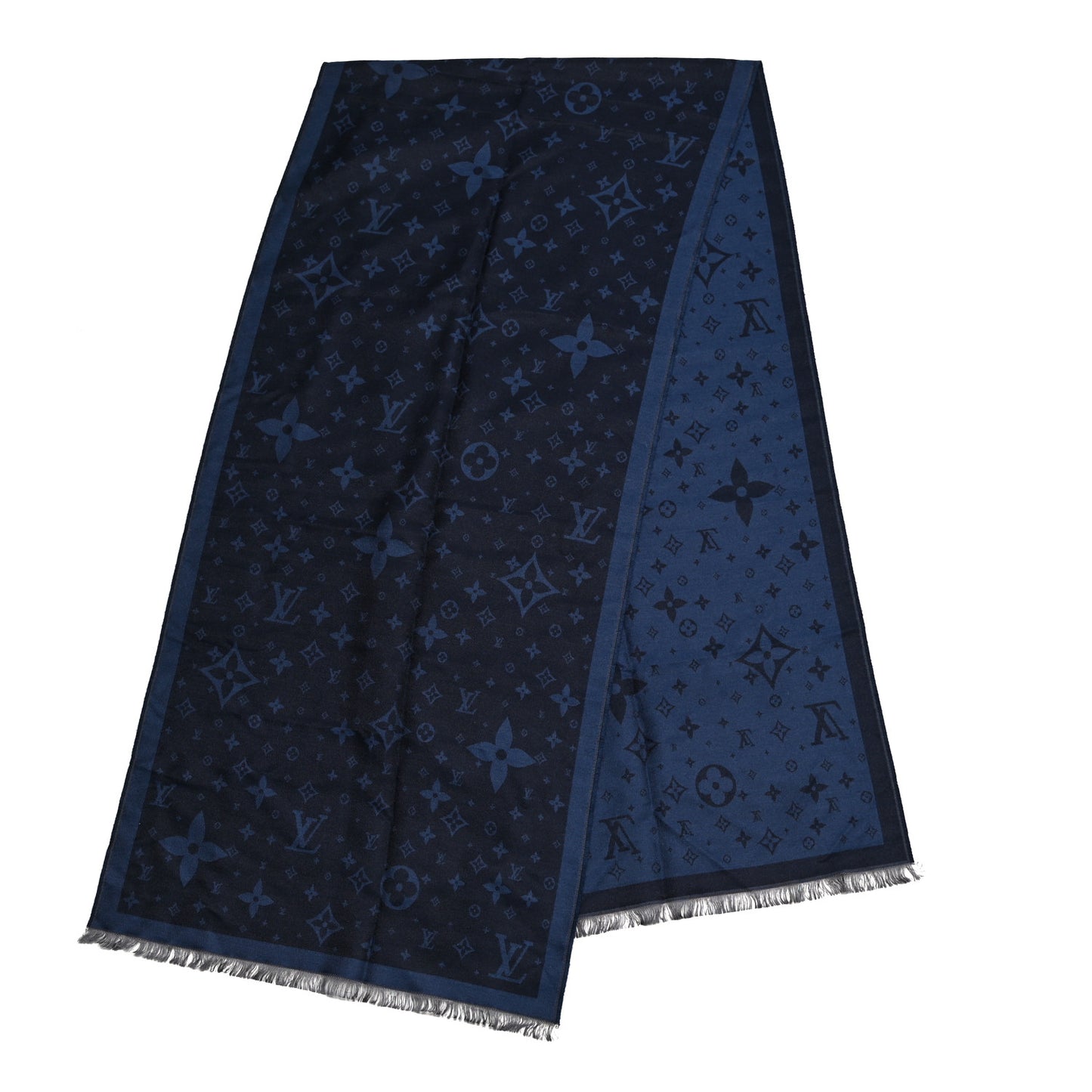 Silk Wool Monogram Scarf Blue