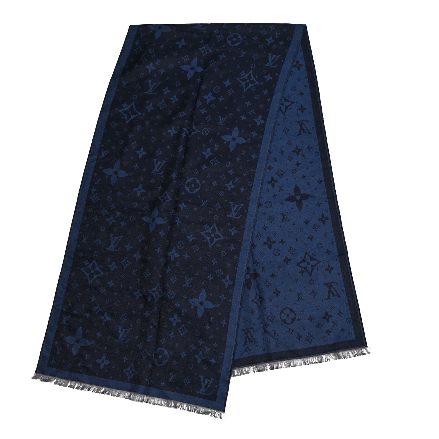 Louis Vuitton Silk Wool Monogram Scarf Blue 2 of 4