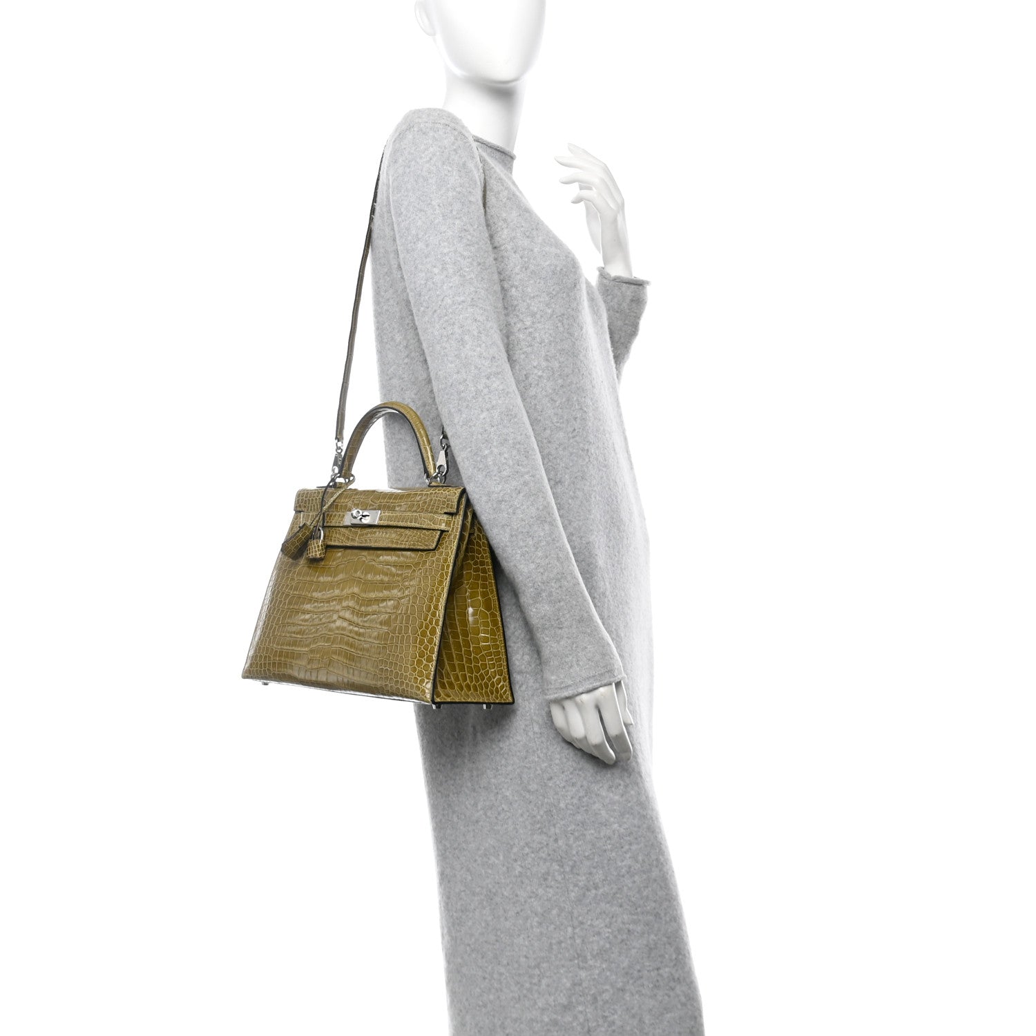 Hermes Shiny Porosus Crocodile Kelly Sellier 32 Vert Anis 2 of 10