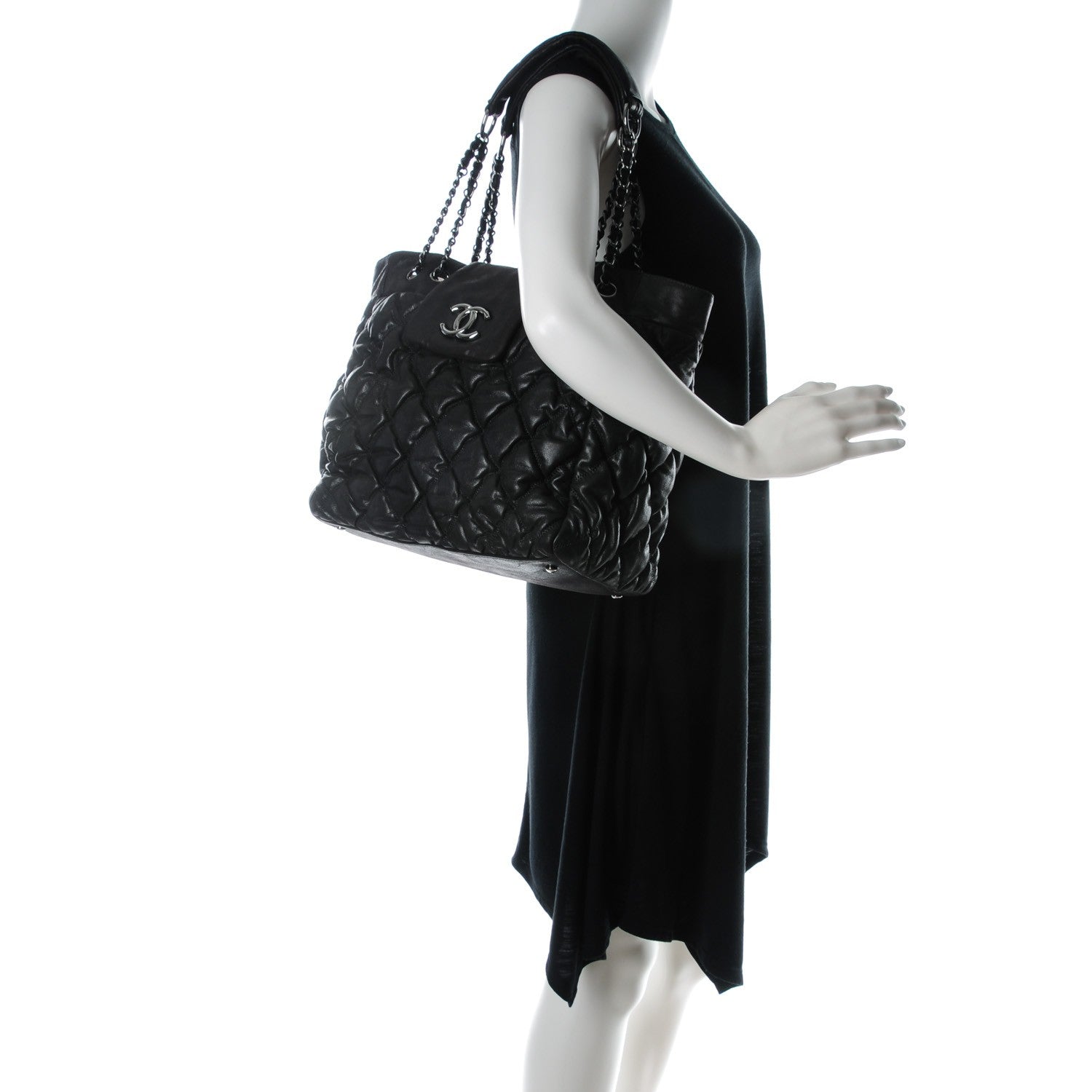 Chanel Lambskin Large Bubble Quilt Tote Black 2 of 8