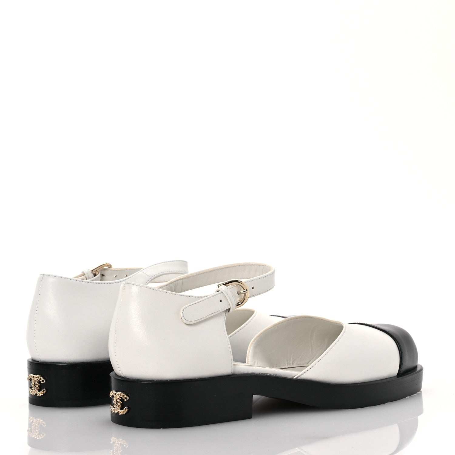 Chanel Shiny Goatskin Mary Jane Flats 35 White Black 4 of 13