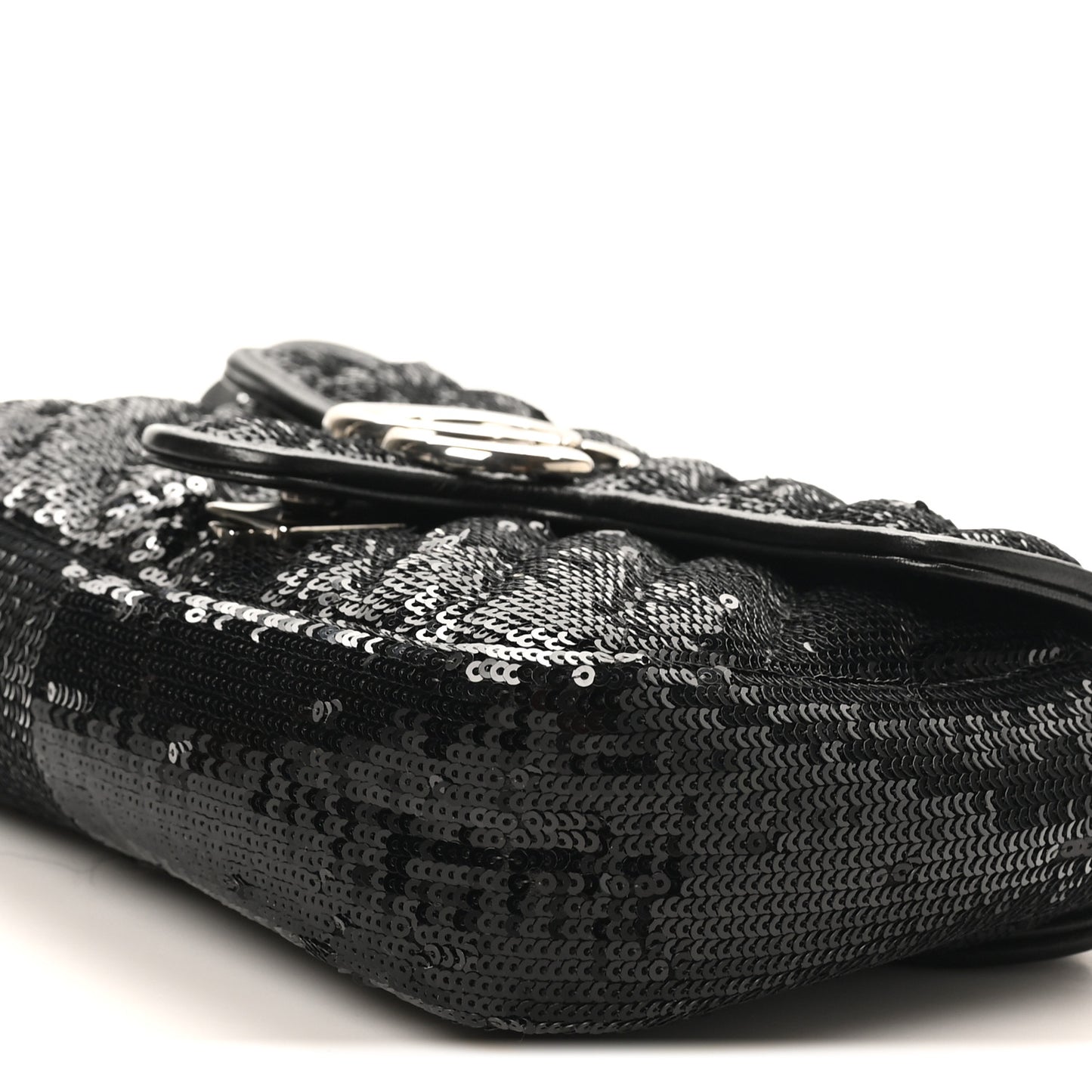 Sequin Matelasse Diagonal Mini GG Marmont Shoulder Bag Black