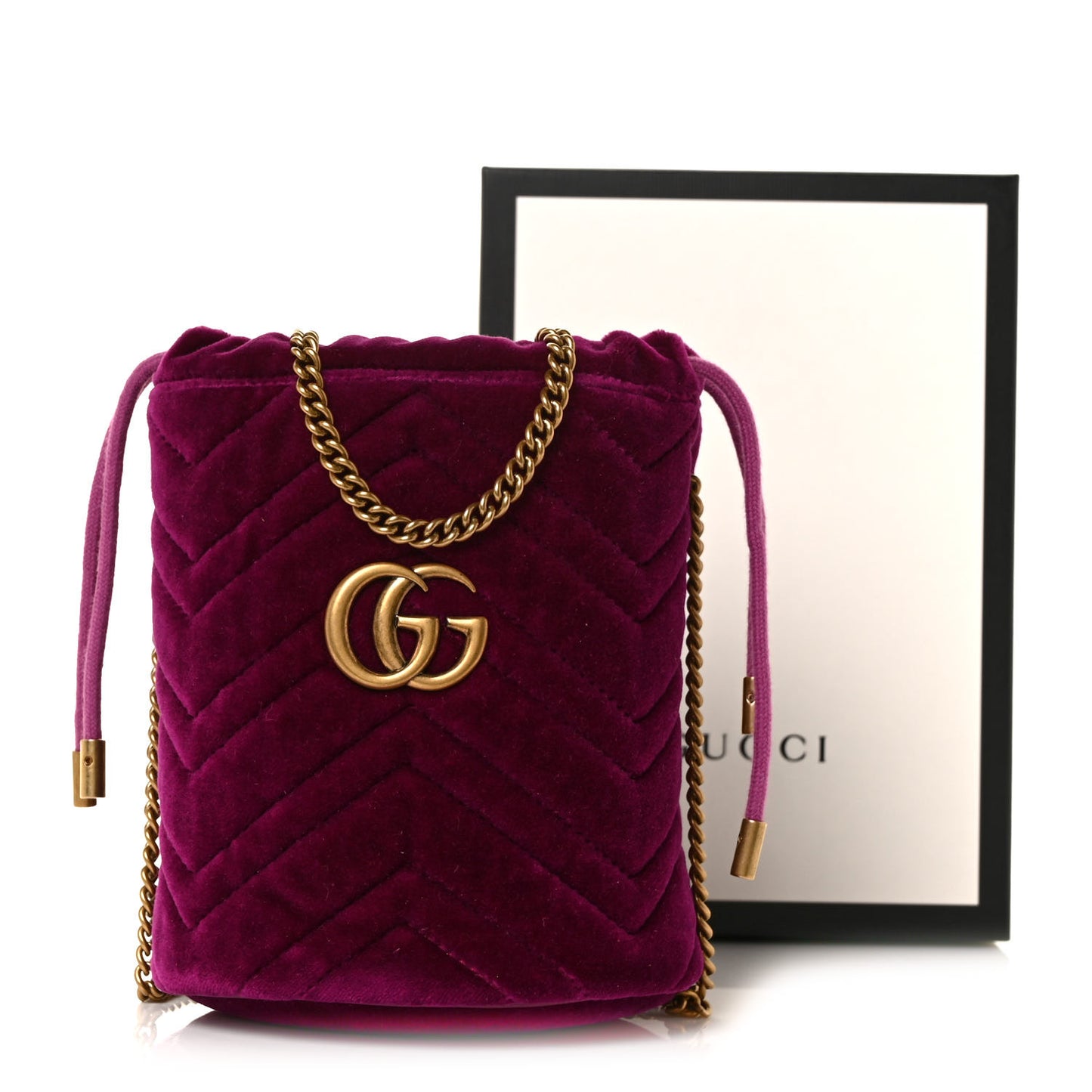 Velvet Matelasse Mini GG Marmont 2.0 Bucket Bag Fuchsia Violet Cyclamen