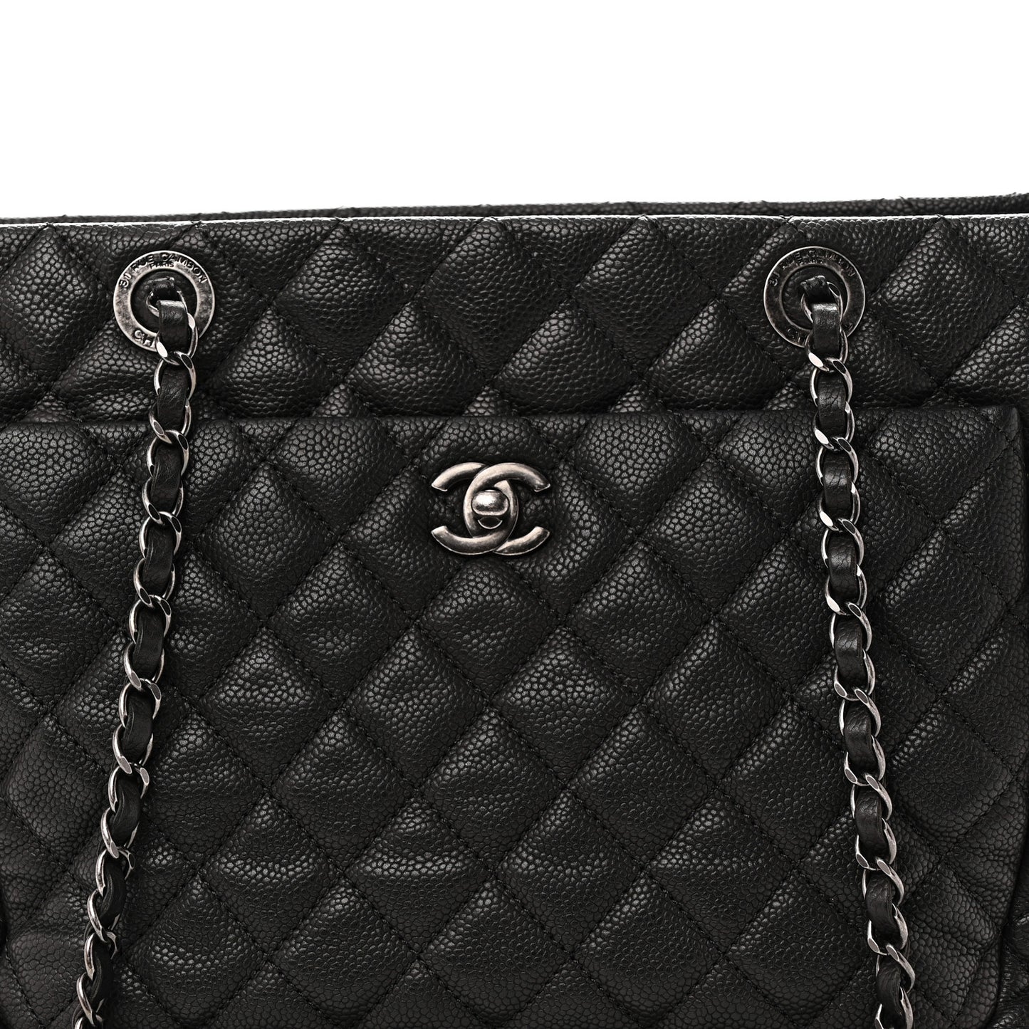 Caviar Quilted Shopping Tote Black