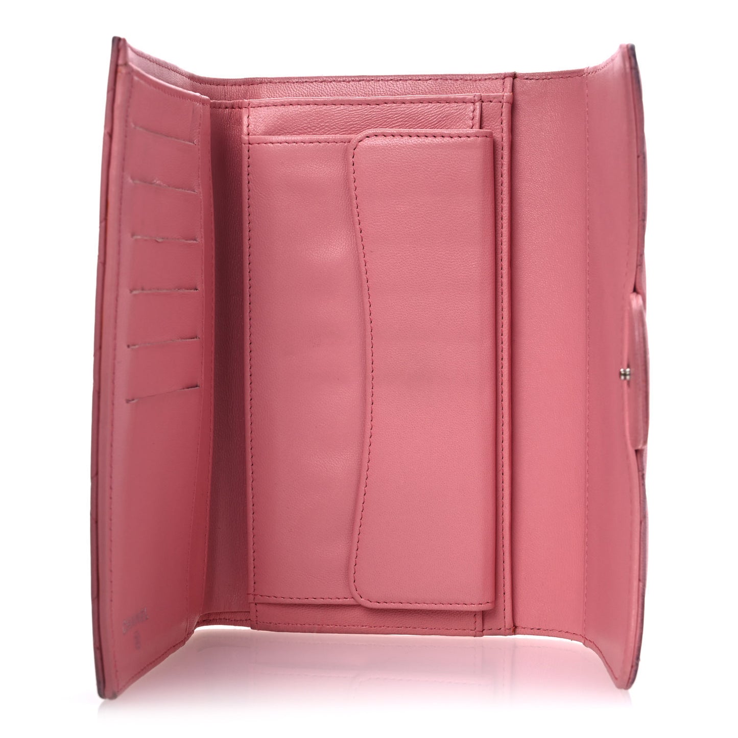Lambskin Quilted Large Gusset Flap Wallet Pink
