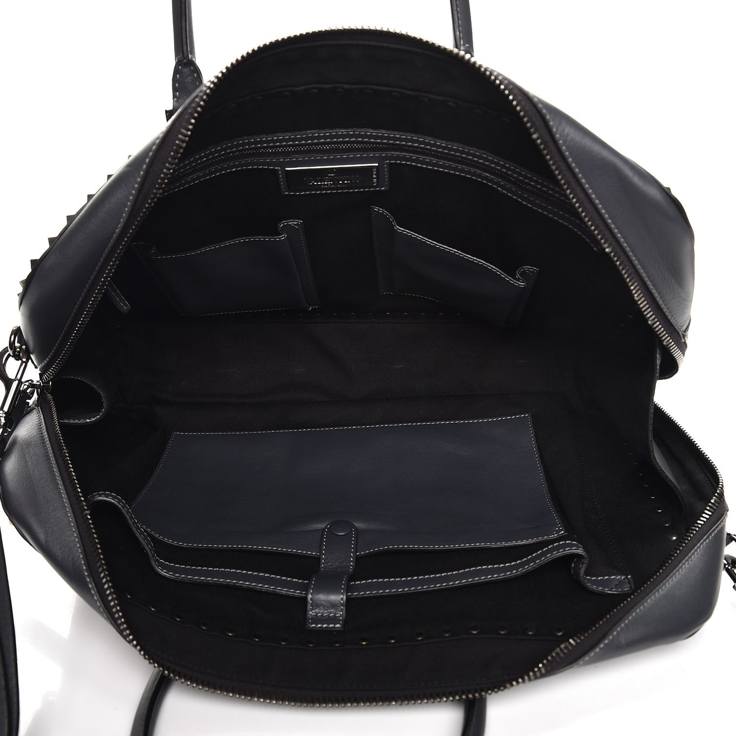 Mens Calfskin Rockstud Briefcase Grey